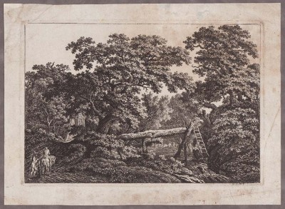 Кольбе. Лесной пейзаж. Антикварная гравюра, 1800-е гг.