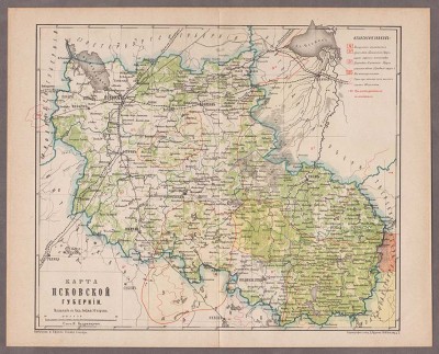 Карта Псковской губернии, конца XIX века.