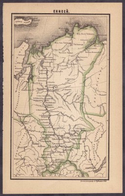 Антикварная карта реки Енисей, конец XIX века. 