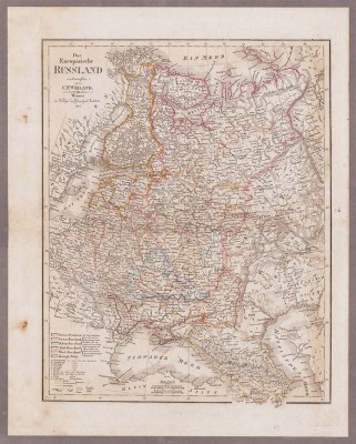 Антикварная карта Европейской части России, 1829 год.