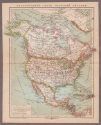 Антикварная политическая карта Северной Америки, 1890-е года.