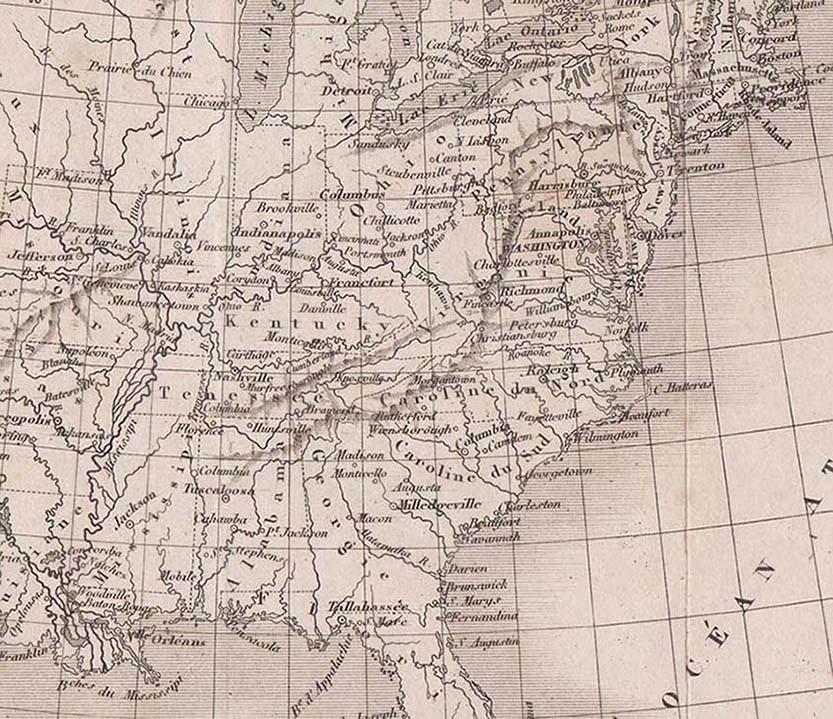 Карта восточной америки. Карта Америки 1840. Карта Северной Америки 1840 года. Восточное побережье Америки на карте. Восточное побережье США на карте.