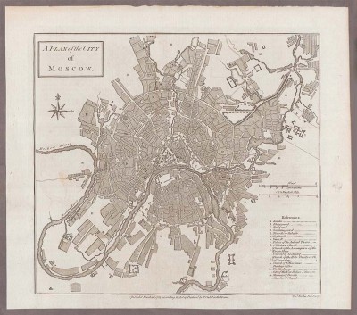 Антикварная карта (план) Москвы 1784 года.