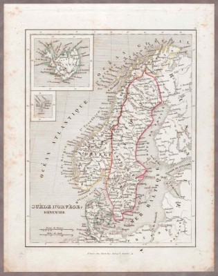 Антикварная карта Скандинавии (Швеции, Норвегии, Финляндии и Дании)