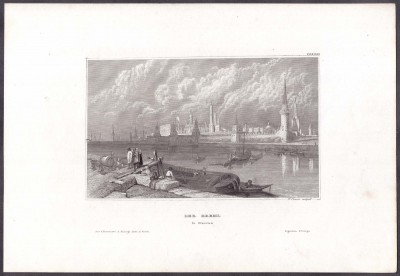 Москва. Кремль, антикварная гравюра 1840-х годов.