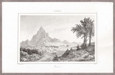Армения. Вид на Ереван, антикварная гравюра 1830-х годов.
