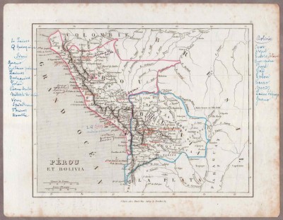Антикварная карта Перу и Боливии, гравюра 1830-х годов.