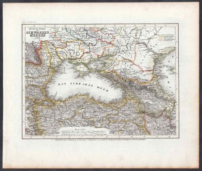 Карта Черного моря и прибрежных стран, 1852 год.