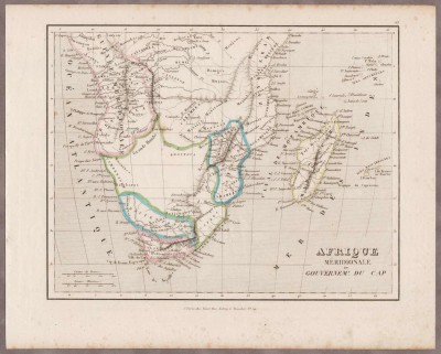 Антикварная карта Южной Африки (ЮАР) и Магадаскара. Гравюра 1830-х годов.