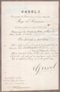 Указ с автографами короля Румынии Ка́роля I и министра иностранных дел Майоре́ску.