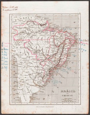 Антикварная карта Бразилии и Уругвая [Боливии и Парагвая], 1830-х годов.
