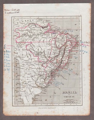 Антикварная карта Бразилии, 1830-х годов.
