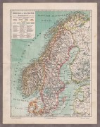 Антикварная карта Швеции и Норвегии.