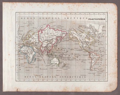 Антикварная Карта Мира. Гравюра 1830-х годов.
