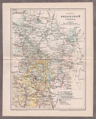 Карта Рязанской губернии, конца XIX века.