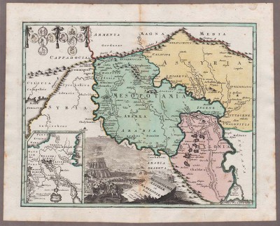 Антикварная Карта Ассирии, Месопотамии и Вавилона, 1730-е годы.