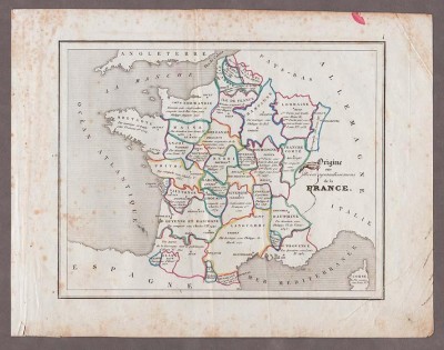 Антикварная Карта Франции. Гравюра 1830-х годов.