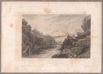 Индия: Гималаи. Канатный мост через реку Тири, 1830-е годы.