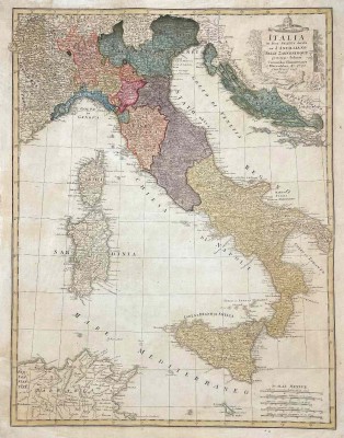 Антикварная карта Италии.