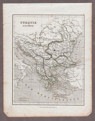 Антикварная Карта Южной Европы. Балканы. Турция. 1830 год.