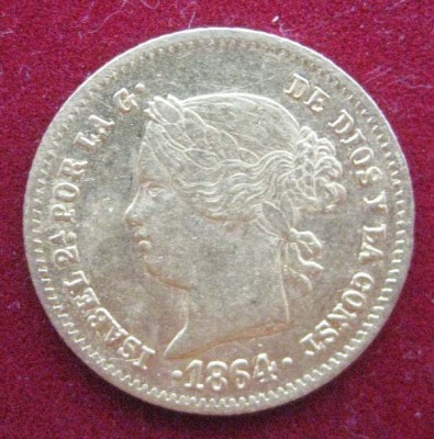 Филиппины 2 песо, 1864 год. Золото Испанской Империи.