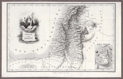 Антикварная карта Израиля с планом Иерусалима, 1830-е года.