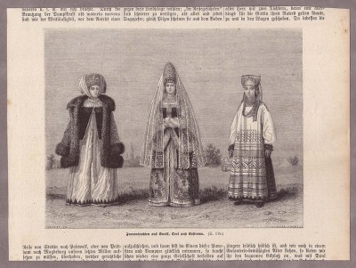 Женские костюмы Курска, Орла и Костромы.