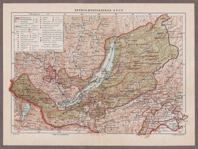 Антикварная карта Бурято-Монгольской АССР, 1920-е года.
