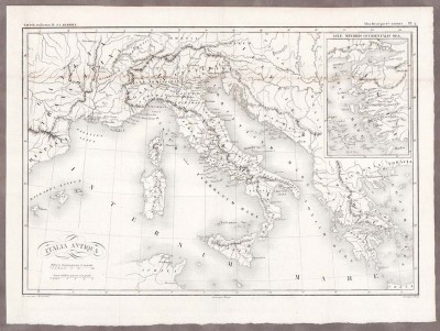 Антикварная карта античной Италии по Тациту, 1830-е годы.
