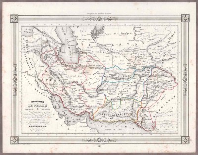Антикварная карта Персии (Ирана), Туркестана и Южной Азии, 1846 год.